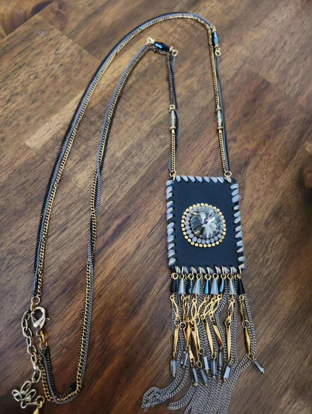 ALISHA D LONG LEATHER TASSEL PENDANT STATEMENT NECKLACE BOHO FESTIVAL WESTERN
